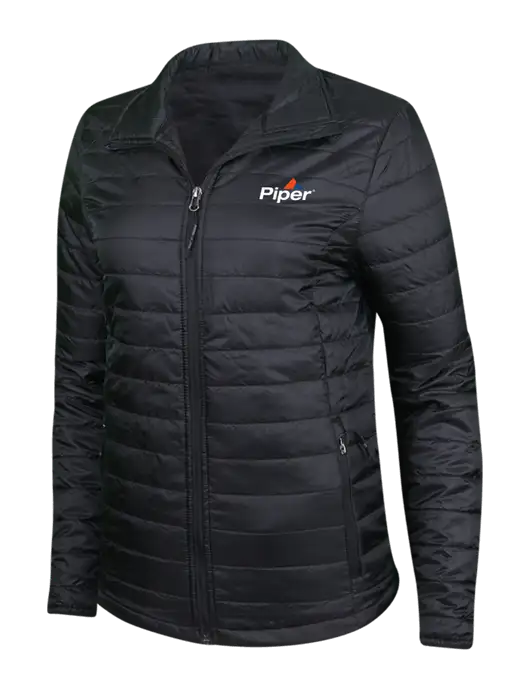 Womens Black Puffy Packable Jacket w/Piper Logo