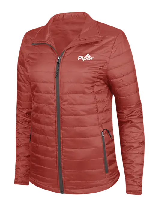 Dark Red Womens Puffy Packable Jacket w/Piper Logo