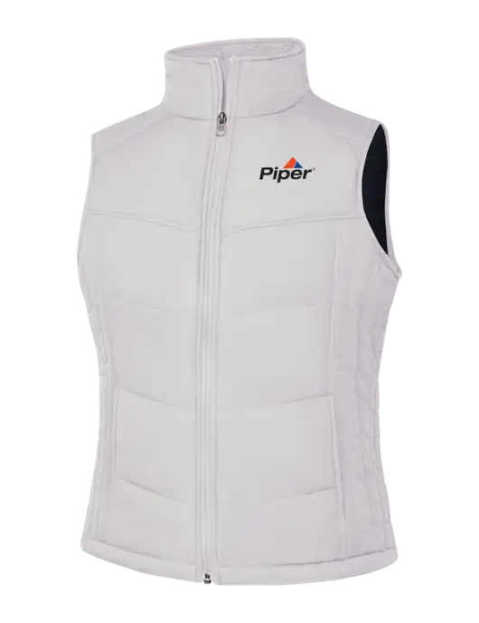 Womens White/Dark Slate Puffy Vest w/Piper Logo