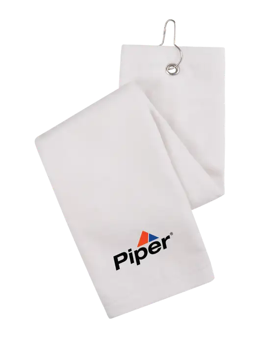 White Tri-Fold Golf Towel with Grommet w/Piper Logo