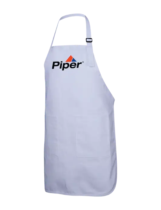 Full-Length White Apron With Pockets w/Piper Logo