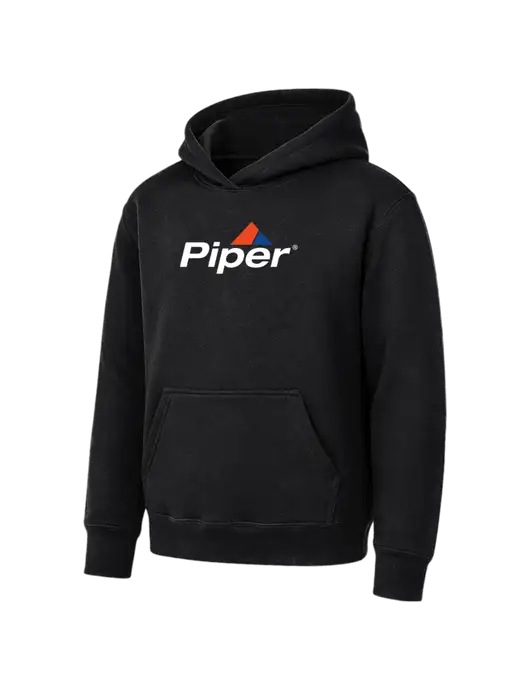 Youth Black 7.8 oz Pullover Hooded Sweatshirt w/Piper Logo