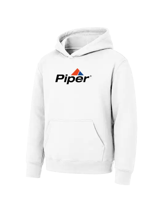 Youth White 7.8 oz Pullover Hooded Sweatshirt w/Piper Logo