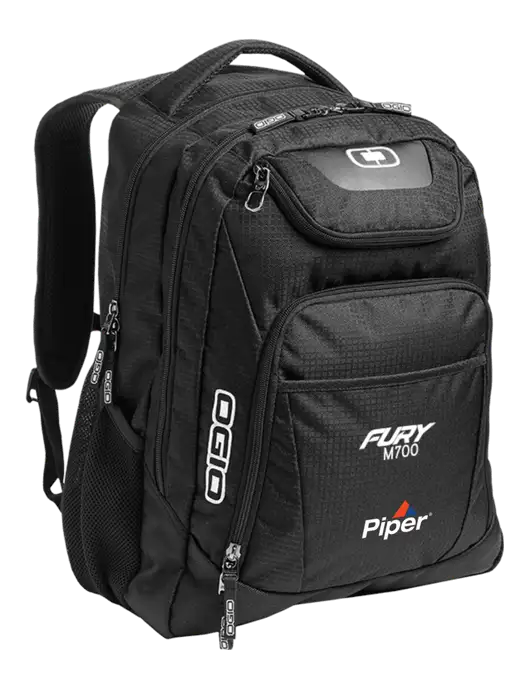 OGIO Black/Silver Excelsior Laptop Backpack w/M700 Fury Logo, Piper Logo