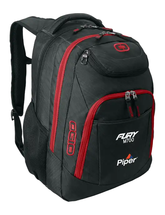 OGIO Dark Grey/Red Excelsior Laptop Backpack w/M700 Fury Logo, Piper Logo