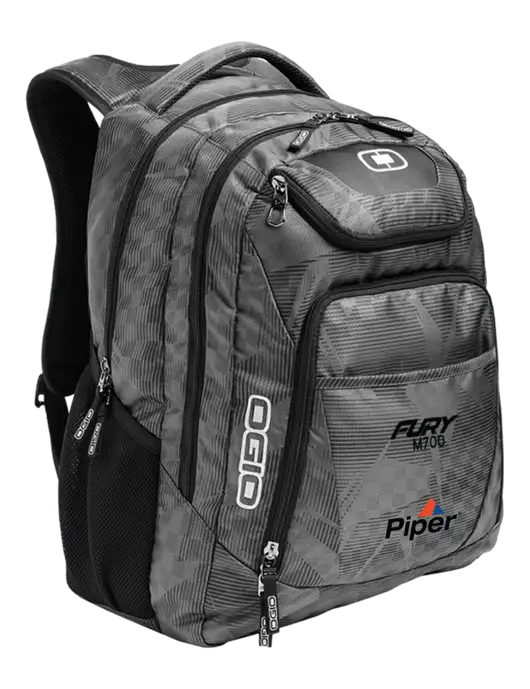 OGIO Race Day Silver Excelsior Laptop Backpack w/M700 Fury Logo, Piper Logo