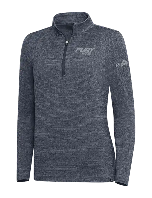 TravisMathew Navy Heather Womens Crestview 1/4 Zip w/M700 Fury Logo, Piper Logo