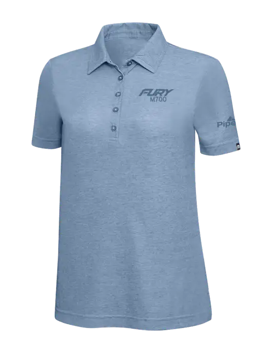 TravisMathew Slate Blue Heather Womens Oceanside Polo w/M700 Fury Logo, Piper Logo