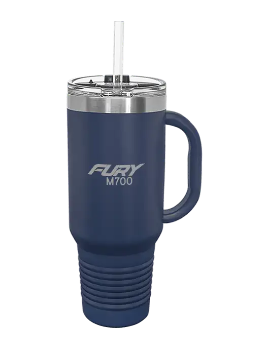 Polar Camel 40 oz. Powder Coated Vacuum Insulated Navy Travel Mug with Straw w/M700 Fury Logo, Piper Logo