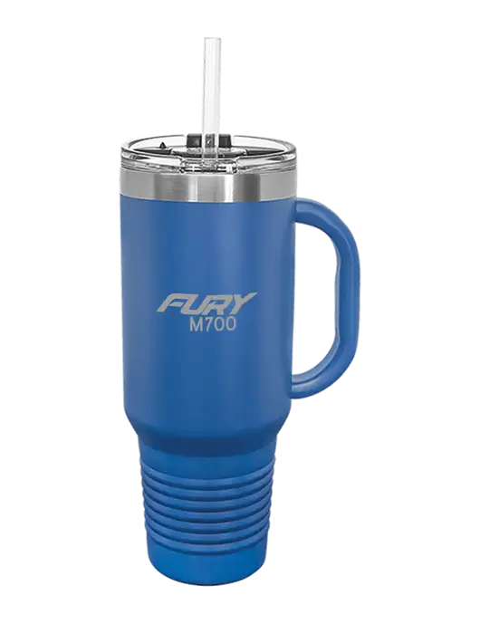 Polar Camel 40 oz. Powder Coated Vacuum Insulated Royal Travel Mug with Straw w/M700 Fury Logo, Piper Logo