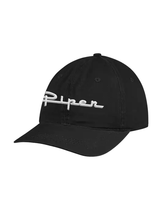 Garment Washed Unstructured Twill Black Cap w/Vintage Piper Puff Logo