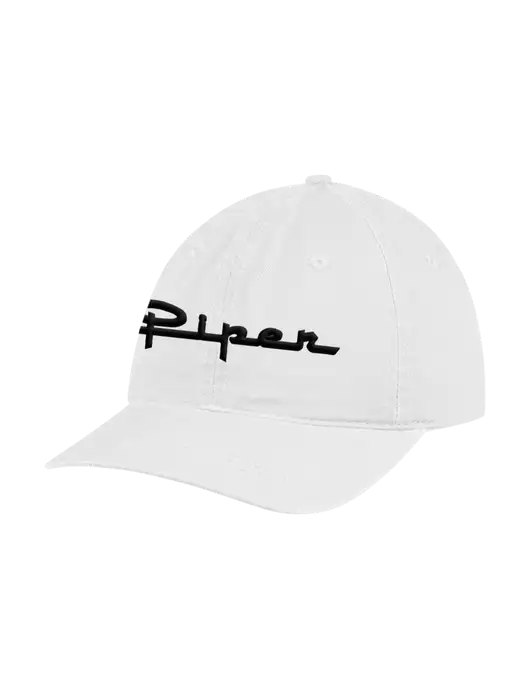 Garment Washed Unstructured Twill White Cap w/Vintage Piper Puff Logo
