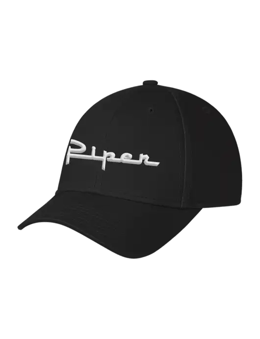 Black Structured Cap Hook & Loop w/Vintage Piper Puff Logo