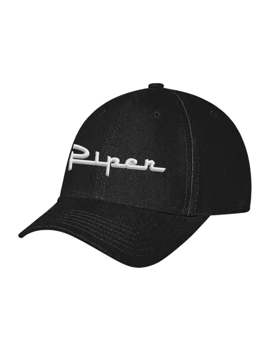 Black Structured Soft Snap Closure Hook & Loop Cap w/Vintage Piper Puff Logo