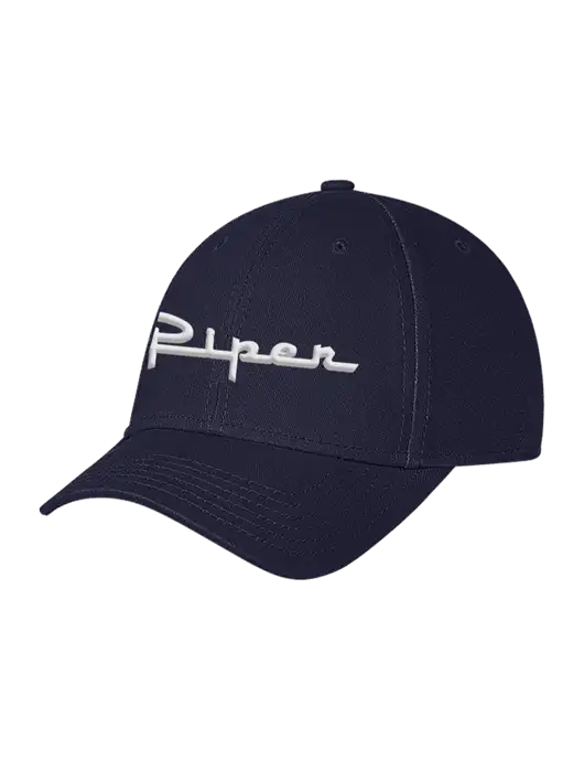 Navy Structured Soft Snap Closure Hook & Loop Cap w/Vintage Piper Puff Logo
