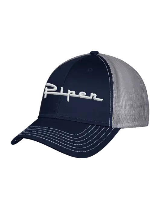 Navy/Grey Mesh Trucker Cap Snap Back w/Vintage Piper Puff Logo