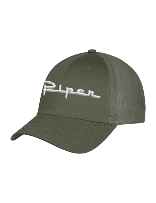 Olive Green Mesh Trucker Cap Snap Back w/Vintage Piper Puff Logo