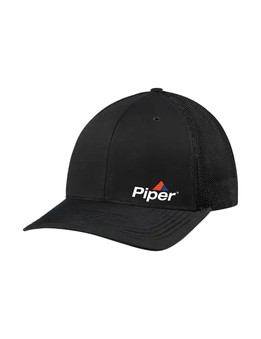 Richardson Adjustable Snapback Original 112 Trucker Cap Black w/Black Mesh w/Piper Logo