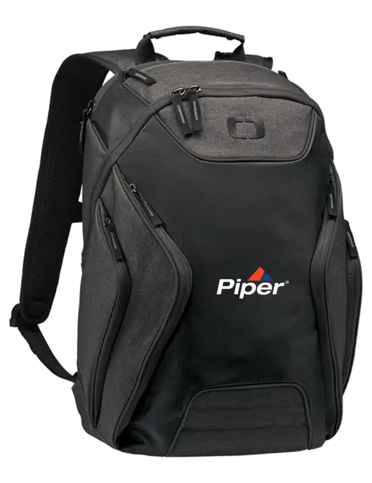 OGIO Black/Heather Grey Hatch Laptop Backpack
 w/Piper Logo